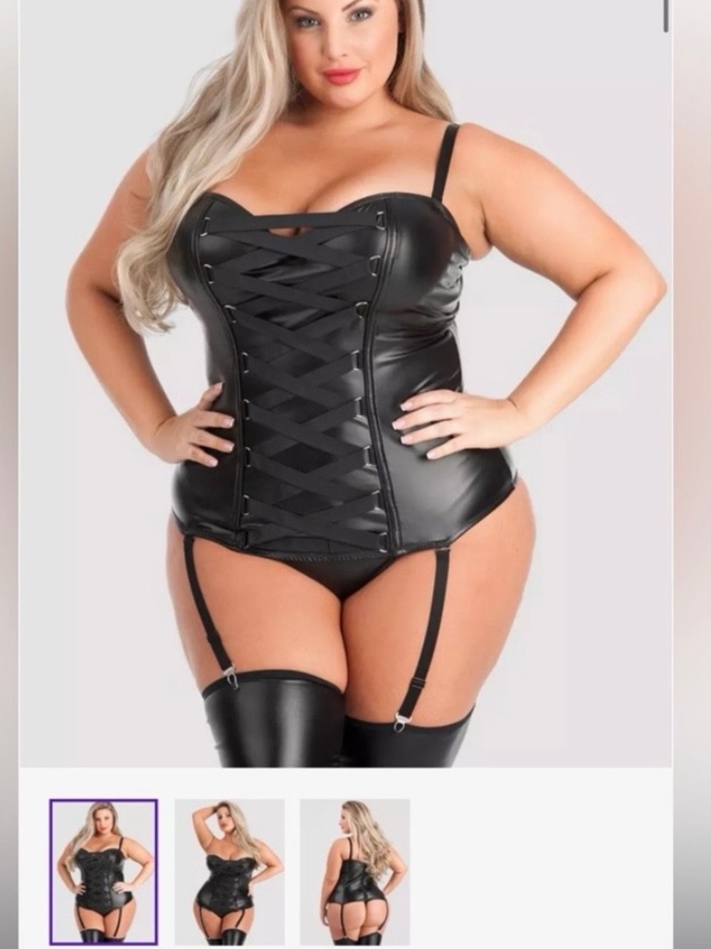 5x/6x Lovehoney Lingerie. Plus Size Black Faux Leather Lace-Up Corset